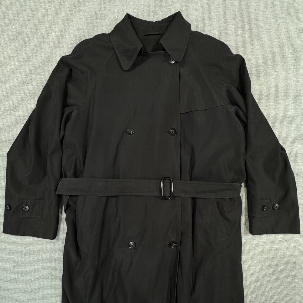 London Fog Trench Coat Womens Sz 14 Double Breasted Black Removable Warmer Lined - Picture 3 of 16